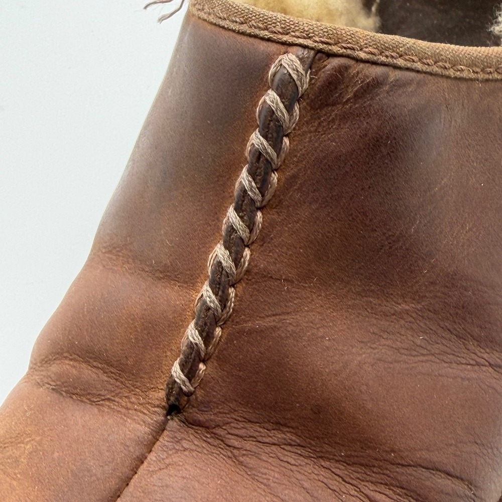 UGG Bettey Leather Clogs Womens 6 Brown Shearling Lined Mules Cozy Fall Celtic - Picture 6 of 12
